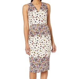 MAGGIE LONDON Petal Stripe Cotton Sheath Dress Sleeveless Floral Size 2